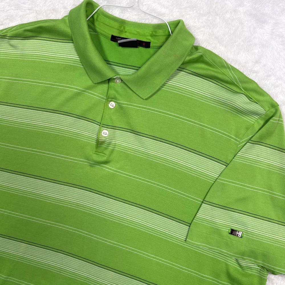 Nike Tiger Woods Collection Polo Men‎ XXL Green Striped Dri-FIT Golf 382794-350